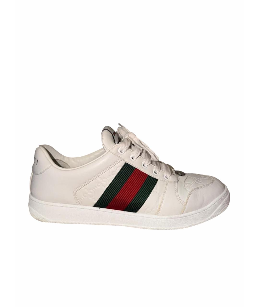 GUCCI Белые кожаные низкие кроссовки / кеды, фото 9