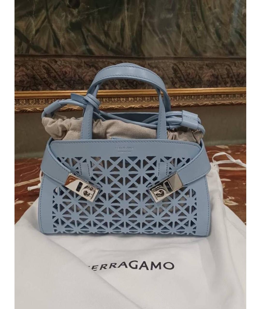FERRAGAMO Голубая кожаная сумка с короткими ручками, фото 9