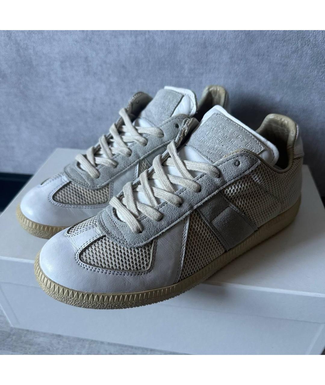 MAISON MARGIELA Серые кожаные низкие кроссовки / кеды, фото 3