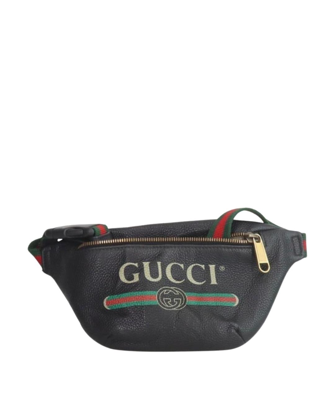 GUCCI Черная кожаная поясная сумка, фото 1