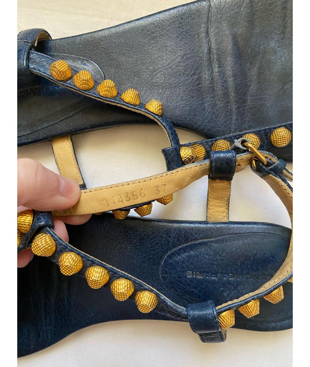 BALENCIAGA Темно-синие кожаные сандалии, фото 6
