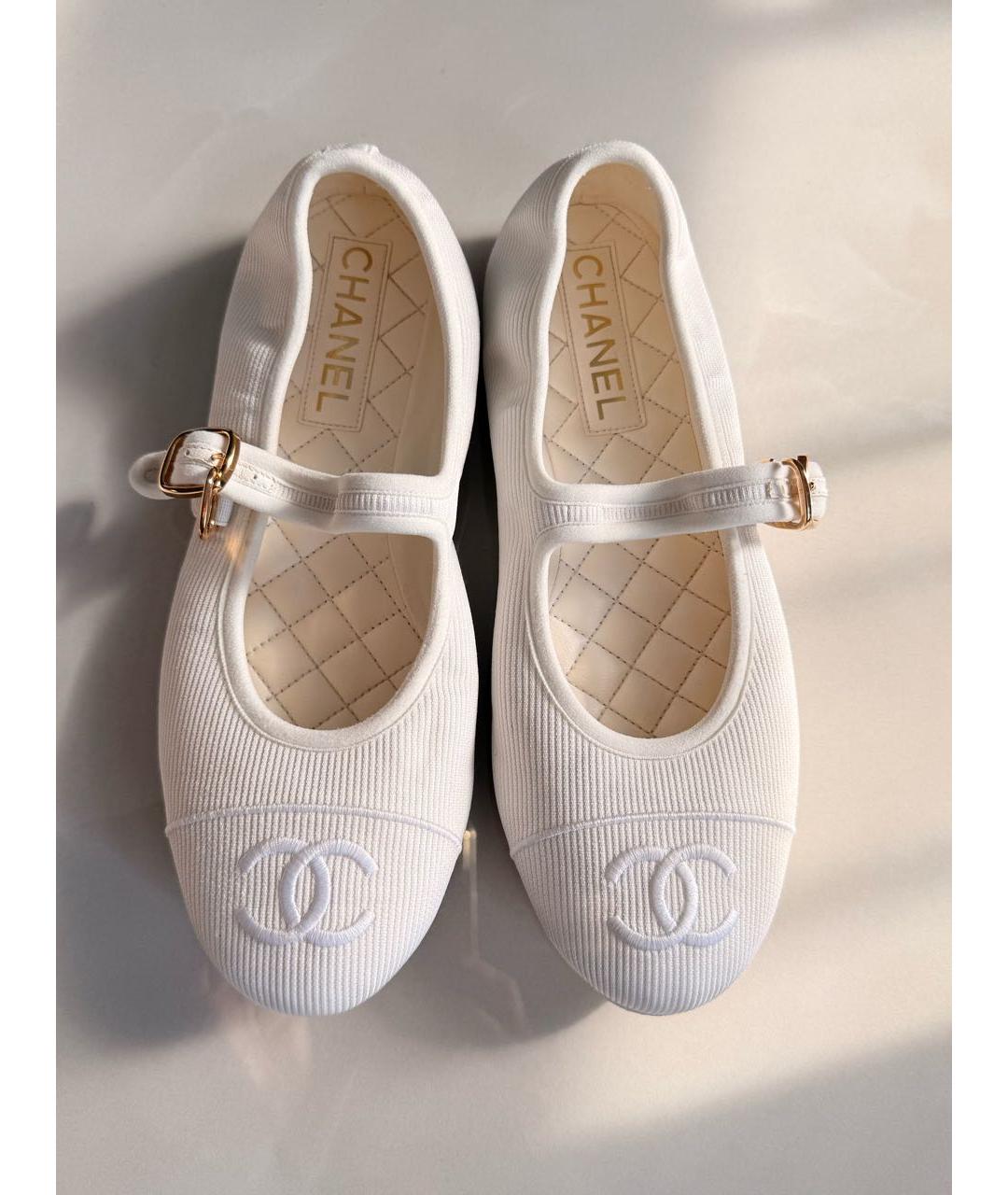 CHANEL Белые текстильные балетки, фото 8