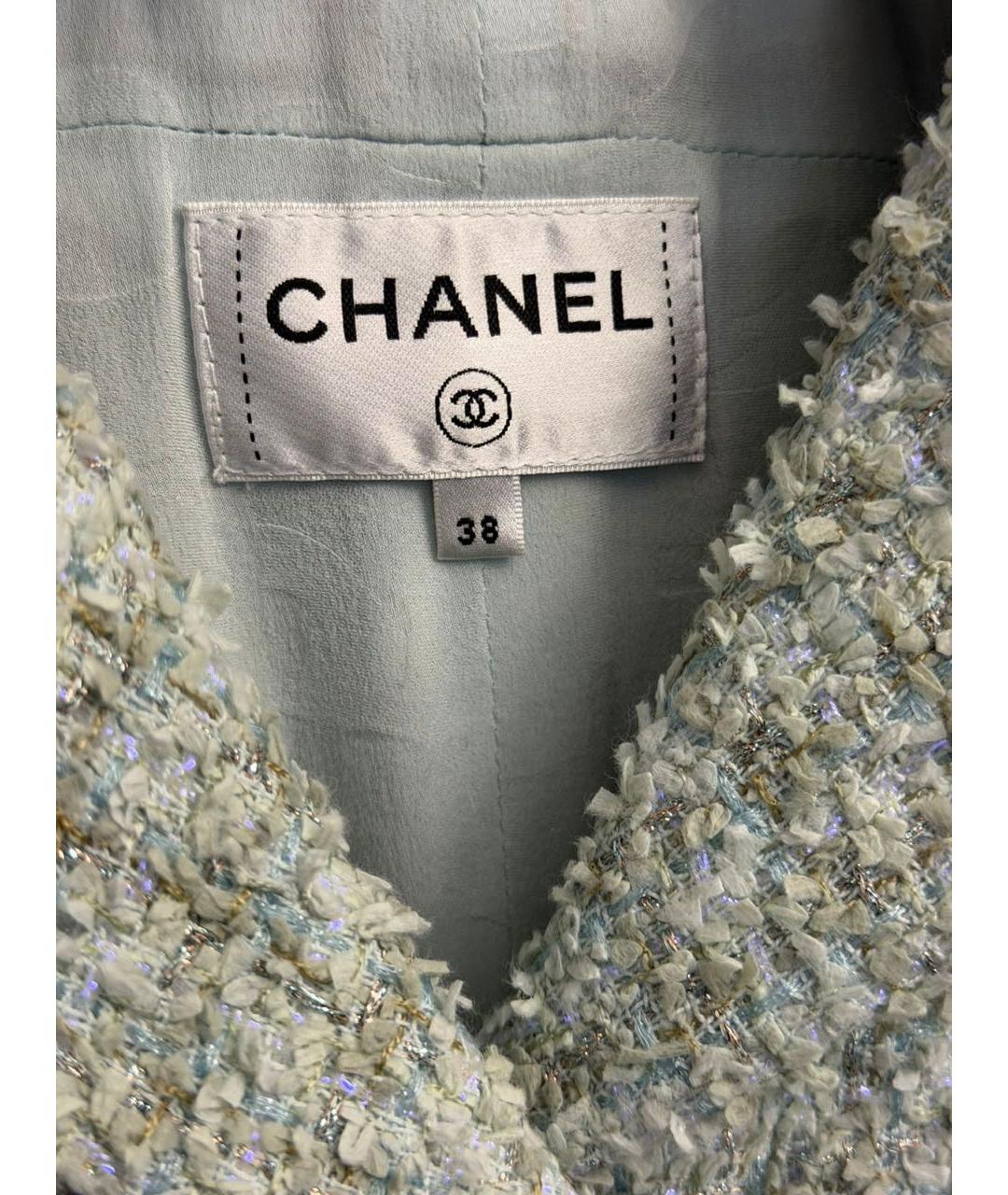 CHANEL Бирюзовое твидовое повседневное платье, фото 4