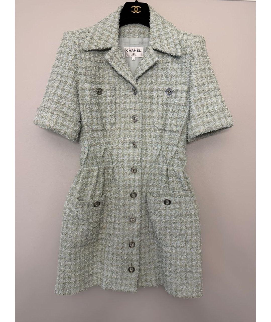 CHANEL Бирюзовое твидовое повседневное платье, фото 8