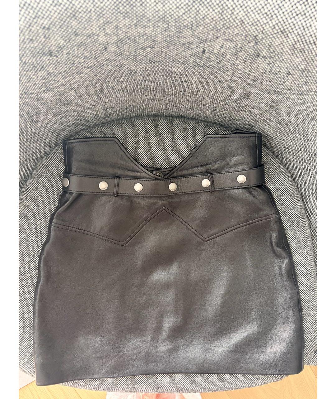 SAINT LAURENT Черная кожаная юбка мини, фото 2