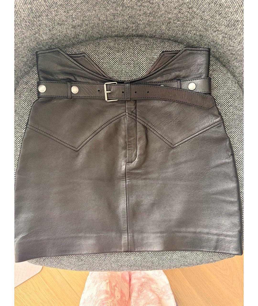 SAINT LAURENT Черная кожаная юбка мини, фото 5