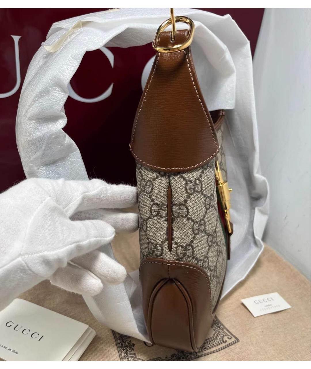 GUCCI Коричневая кожаная сумка через плечо, фото 5