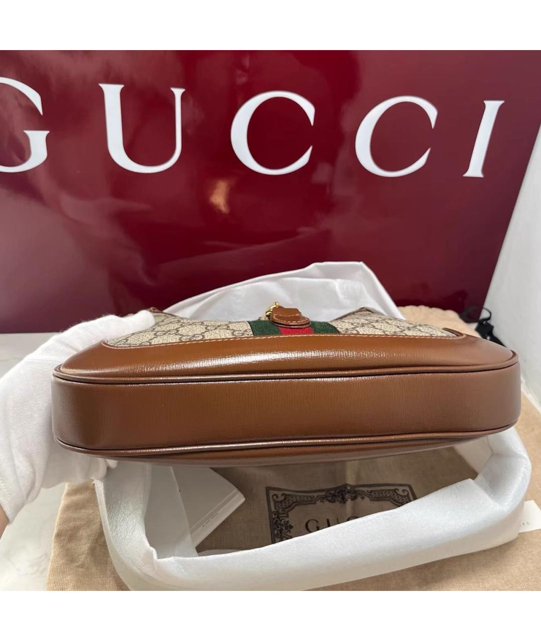GUCCI Коричневая кожаная сумка через плечо, фото 6