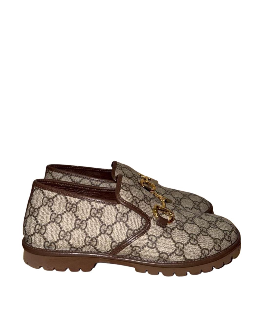 GUCCI Бежевые кожаные лоферы, фото 1