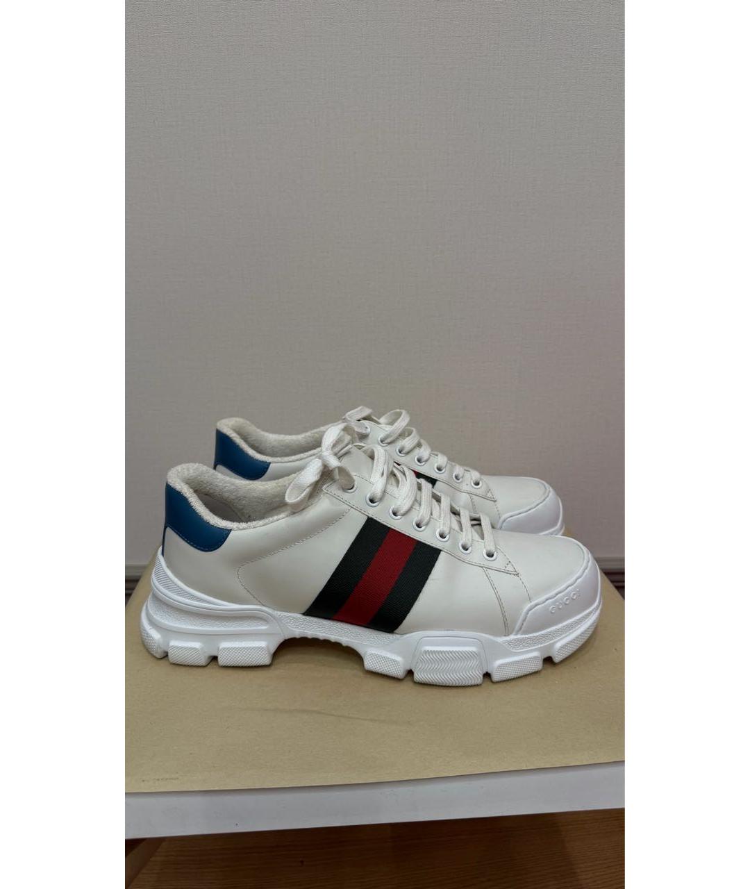 GUCCI Белые кожаные низкие кроссовки / кеды, фото 9