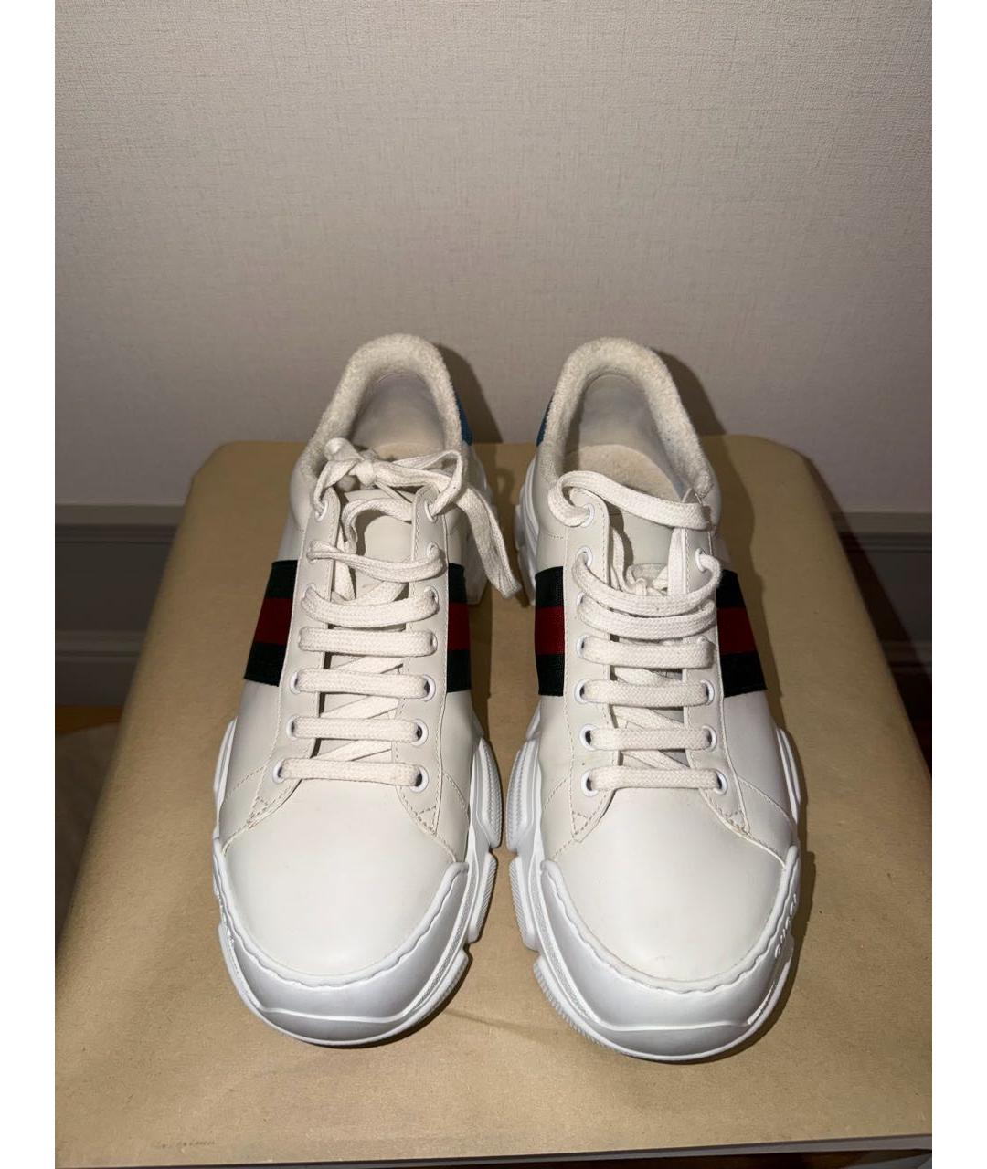 GUCCI Белые кожаные низкие кроссовки / кеды, фото 2