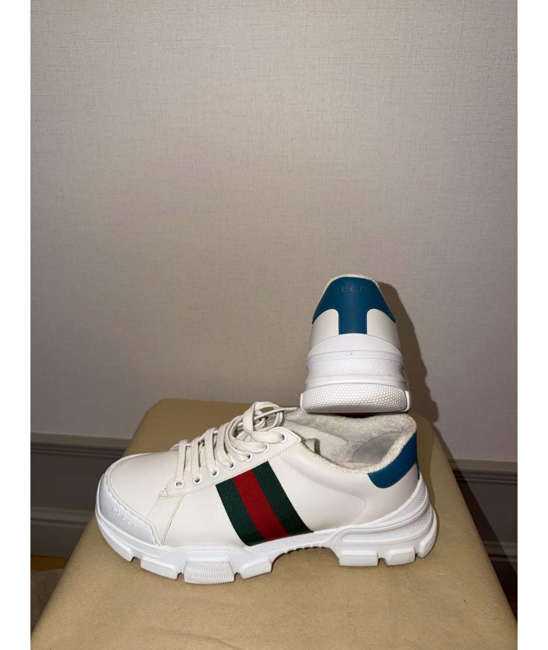 GUCCI Белые кожаные низкие кроссовки / кеды, фото 6