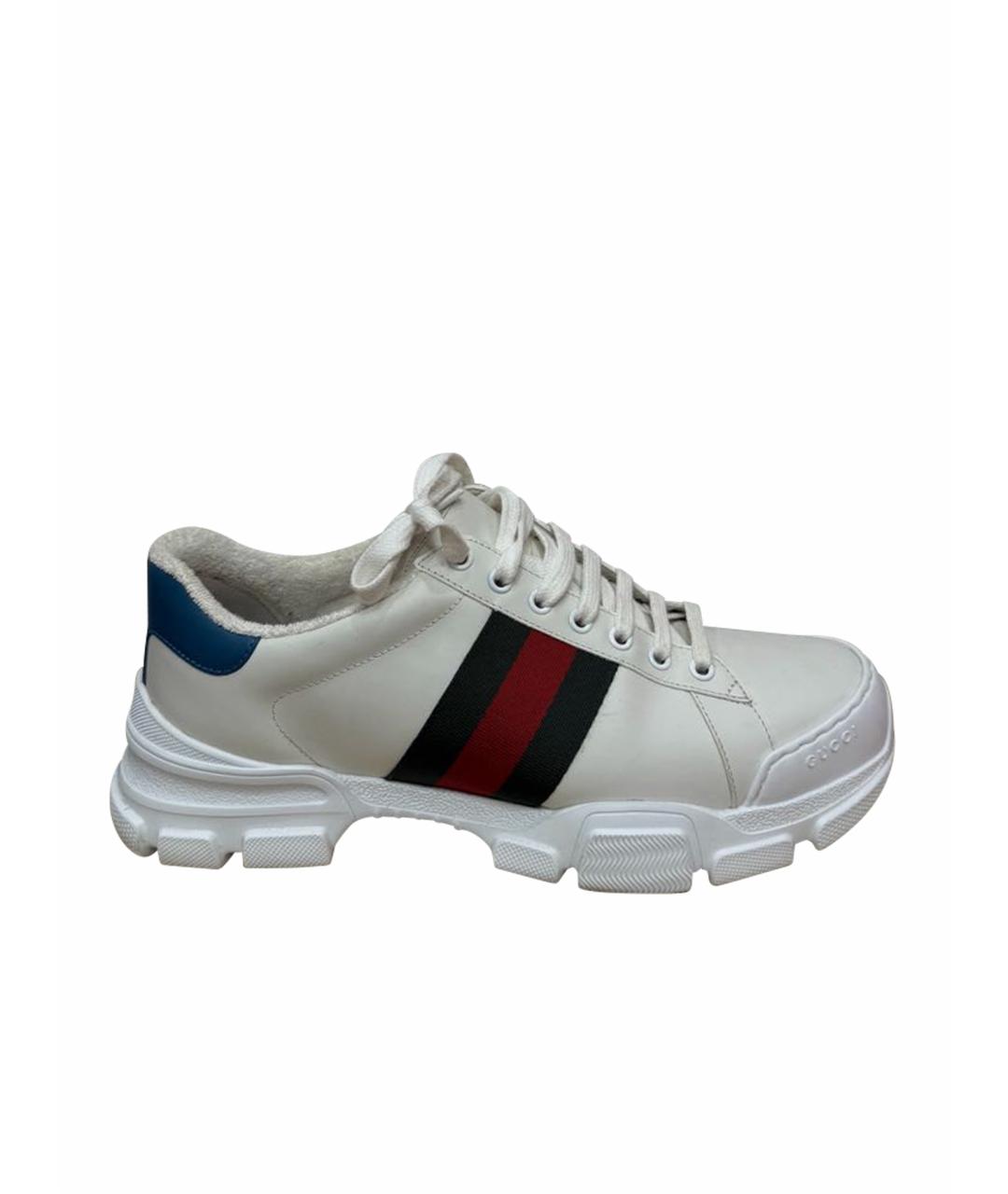 GUCCI Белые кожаные низкие кроссовки / кеды, фото 1