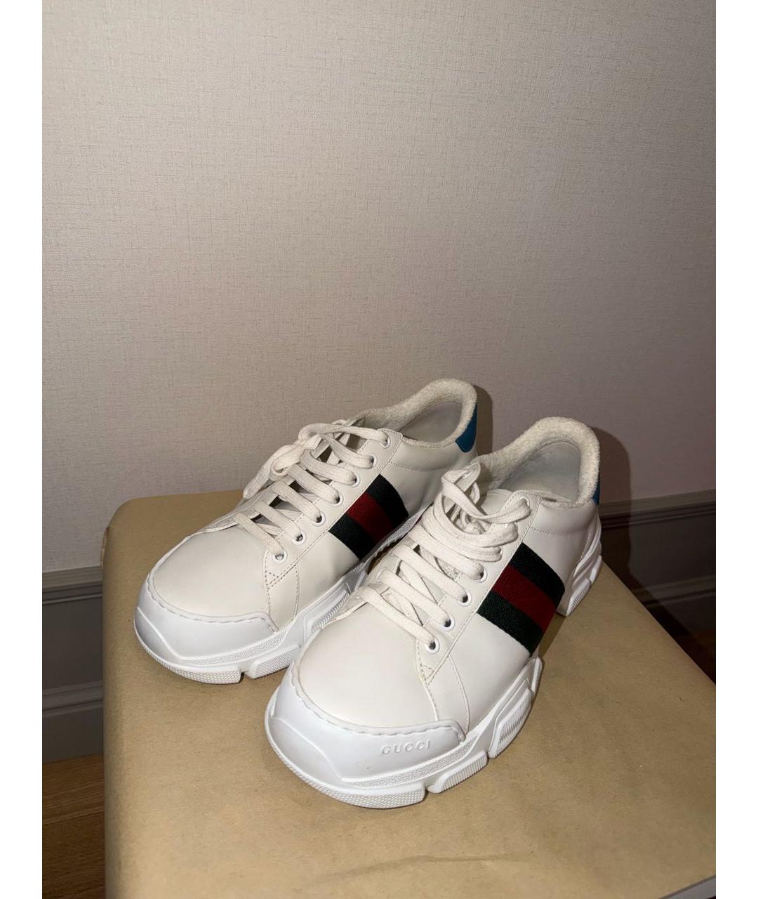 GUCCI Белые кожаные низкие кроссовки / кеды, фото 8