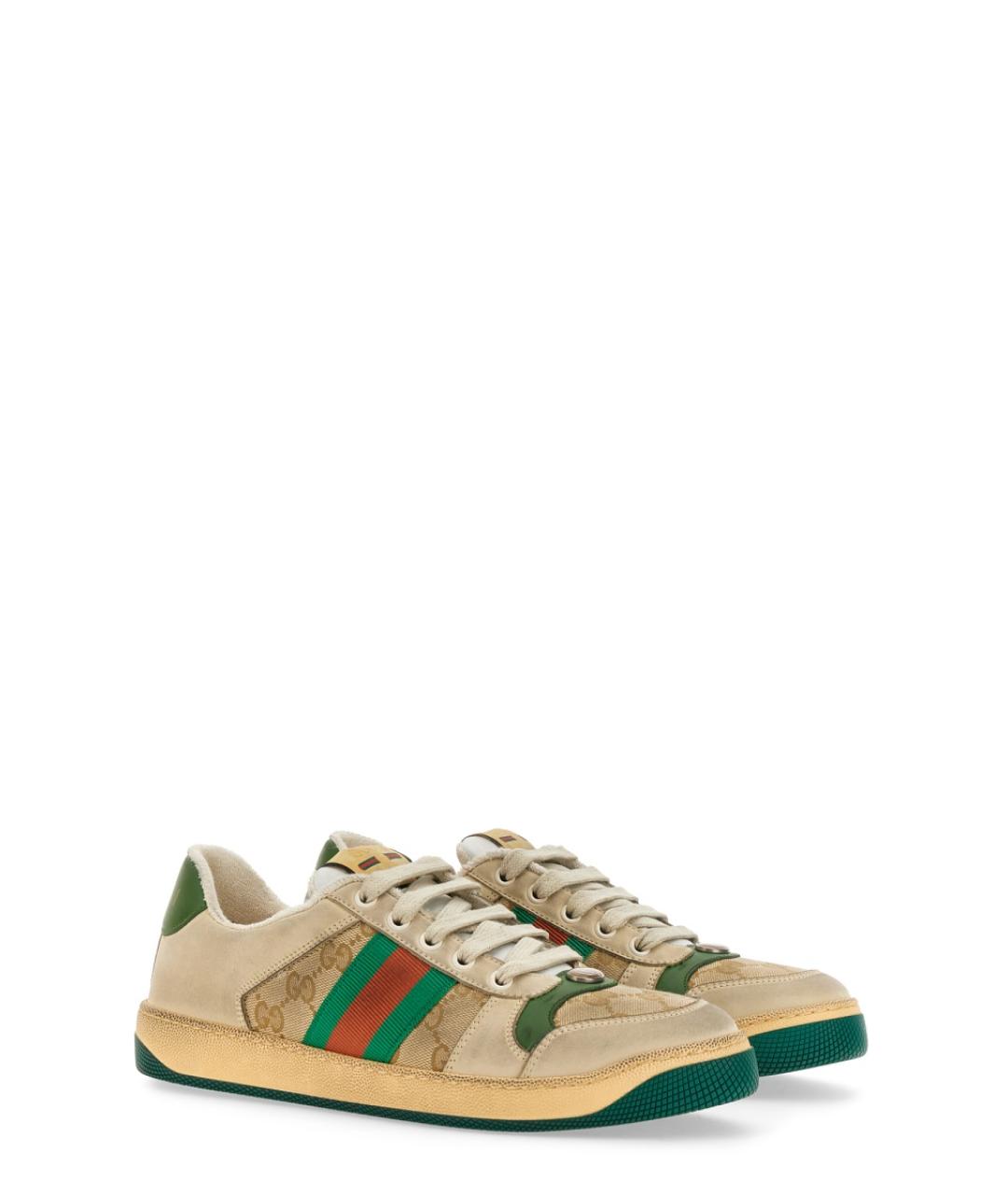 GUCCI Бежевые кожаные кроссовки, фото 2