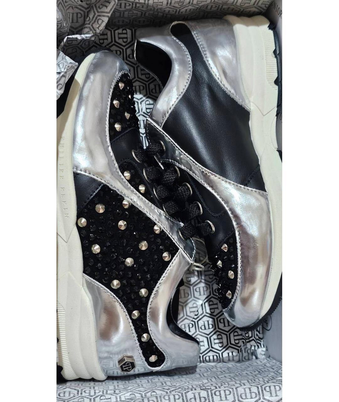 PHILIPP PLEIN Серебряные кожаные кеды, фото 3