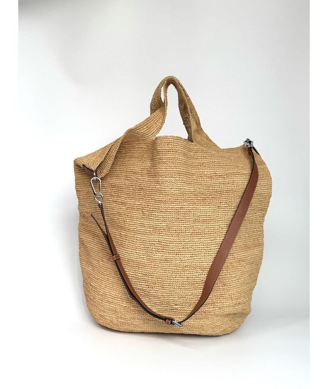 LOEWE Бежевая плетеная пляжная сумка, фото 3