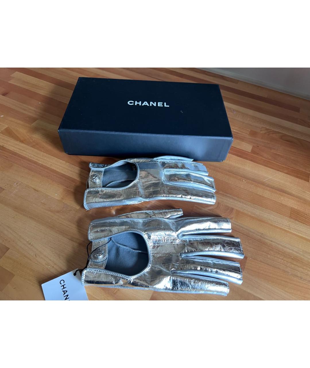 CHANEL Серебряные кожаные митенки, фото 4