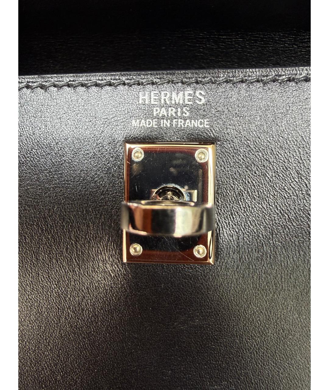 HERMES Черная кожаная сумка с короткими ручками, фото 5