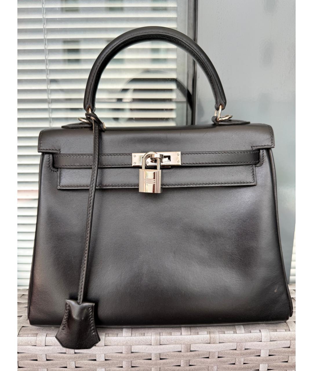 HERMES Черная кожаная сумка с короткими ручками, фото 10