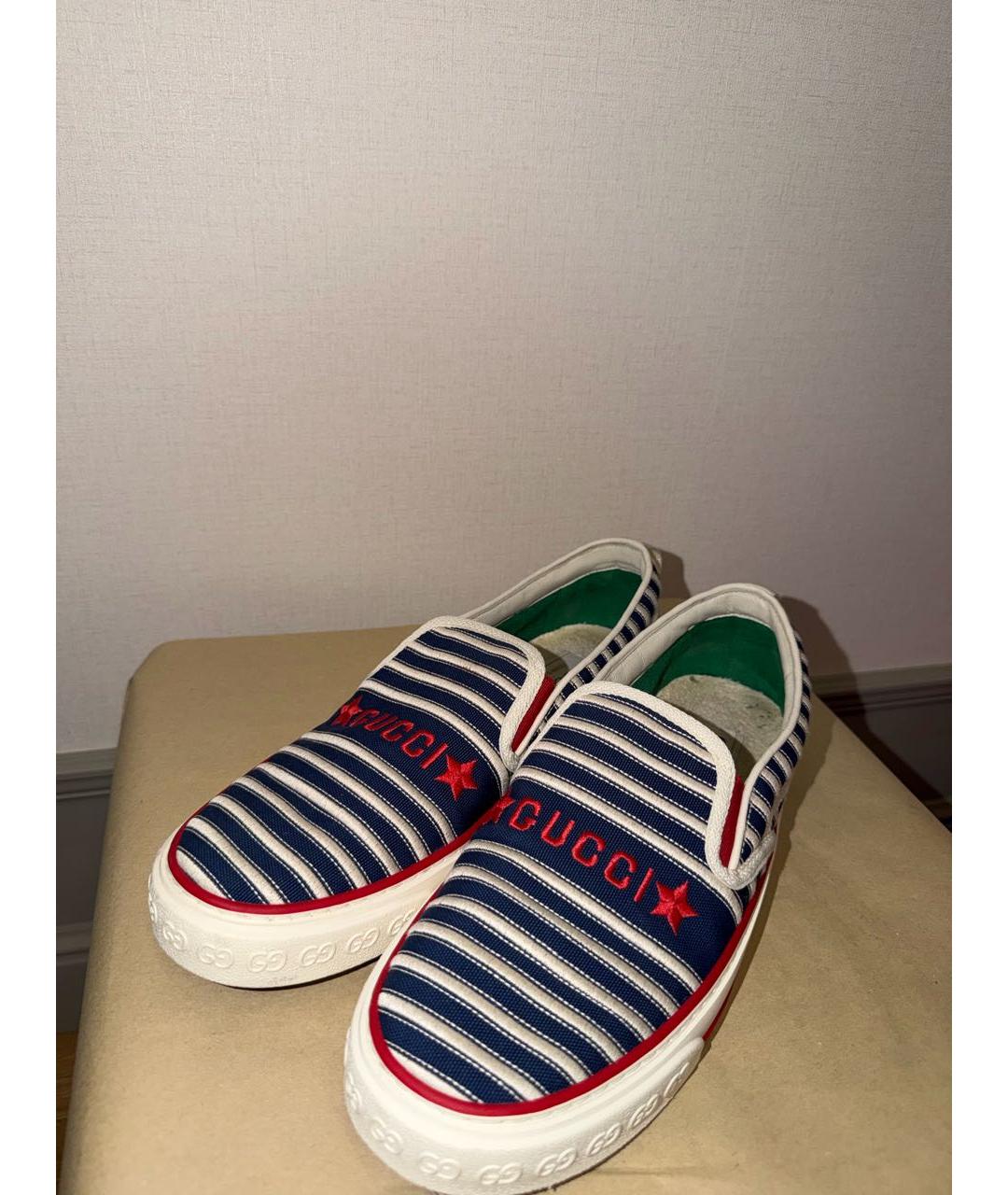 GUCCI Синие текстильные слипоны, фото 5