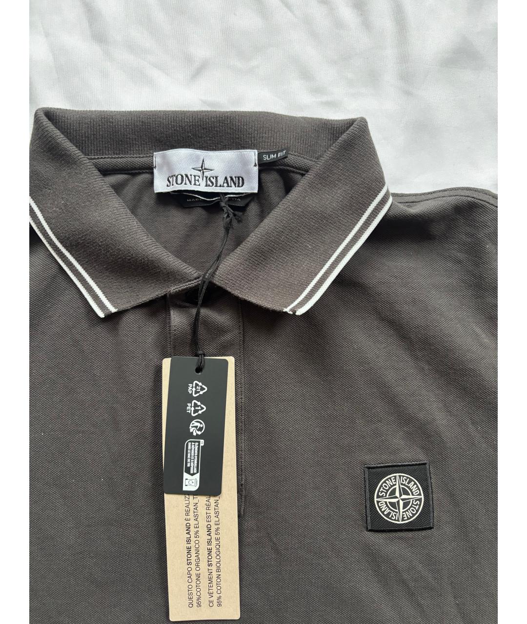 STONE ISLAND Коричневое хлопковое поло с коротким рукавом, фото 2
