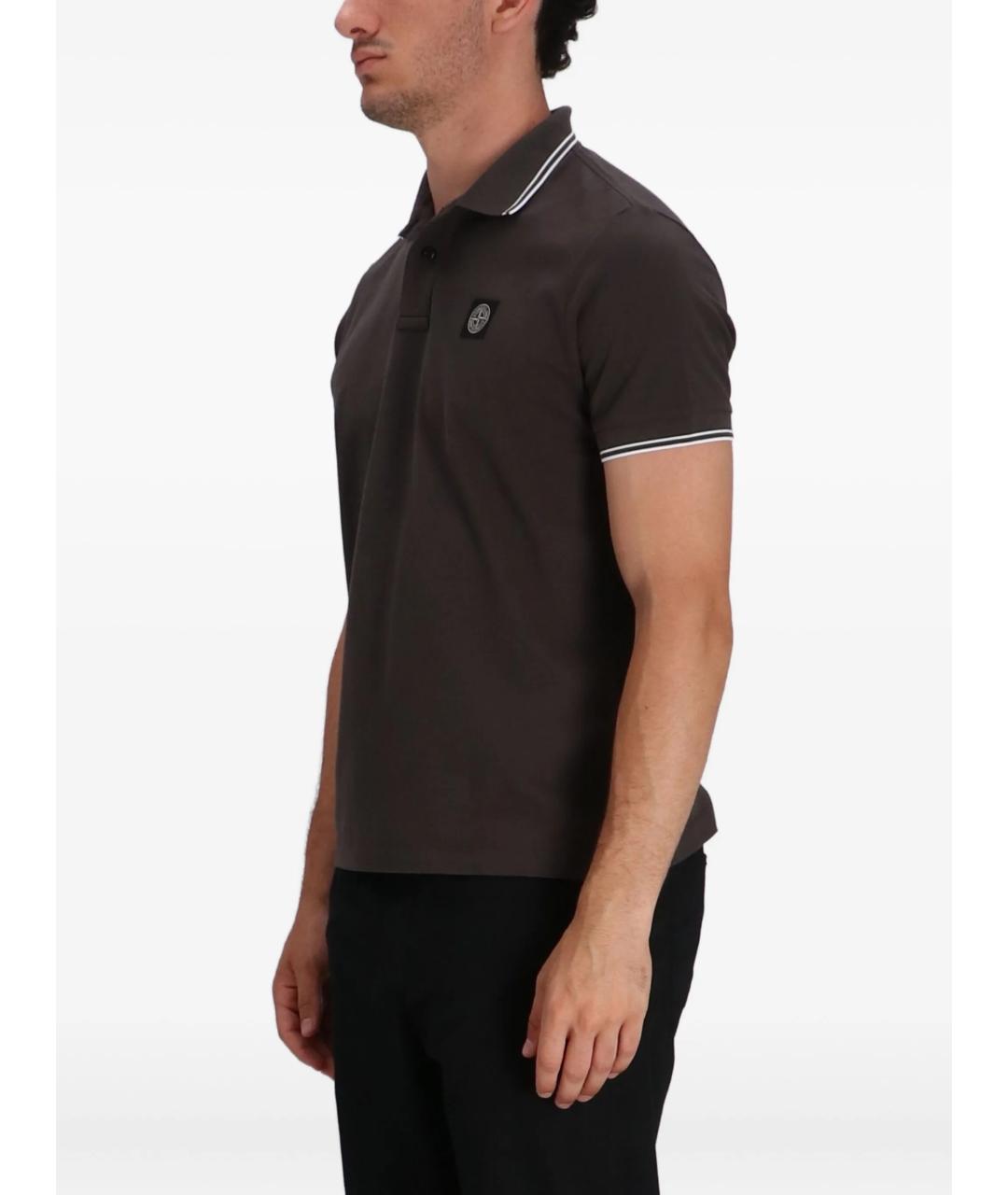 STONE ISLAND Коричневое хлопковое поло с коротким рукавом, фото 5