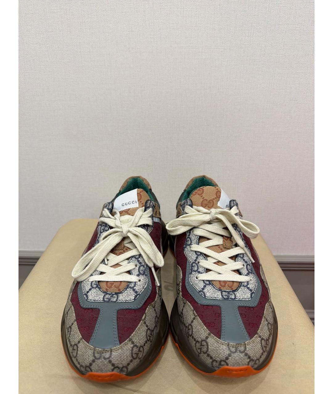 GUCCI Бордовые кожаные низкие кроссовки / кеды, фото 2
