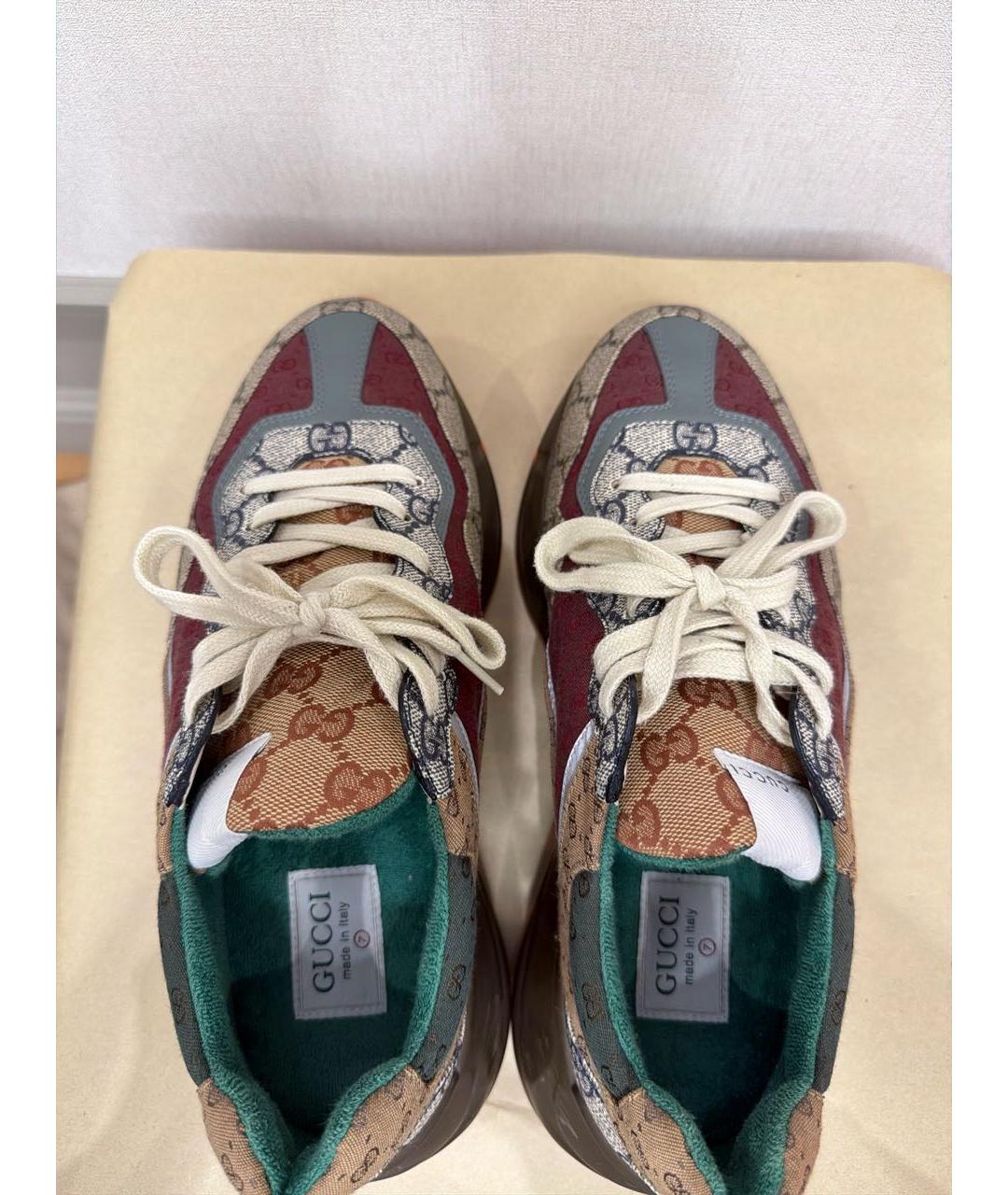GUCCI Бордовые кожаные низкие кроссовки / кеды, фото 3