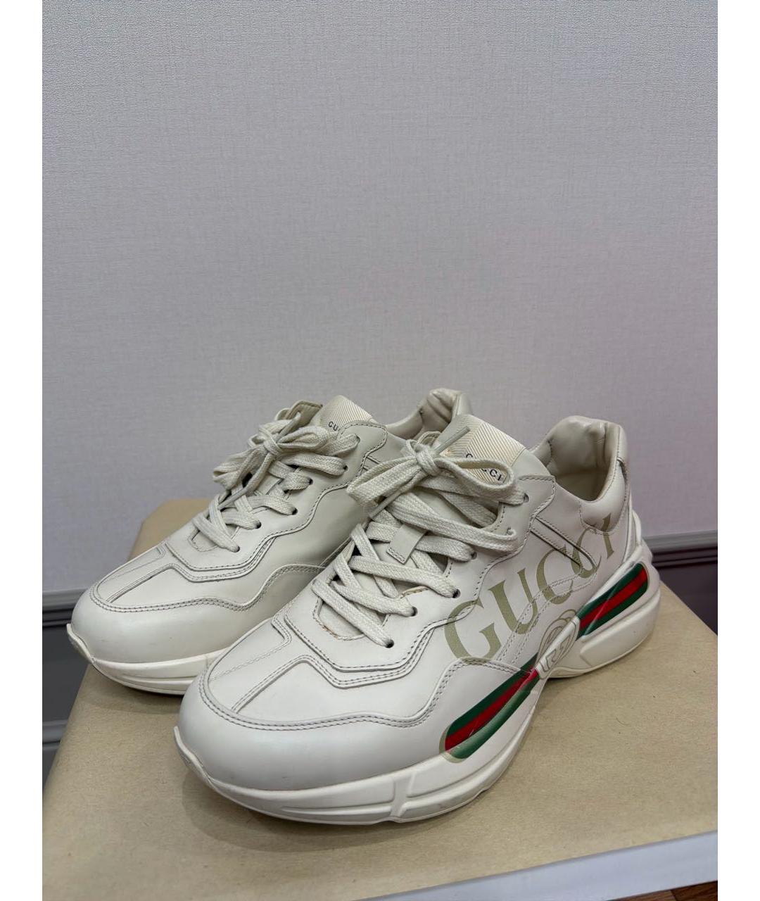 GUCCI Бежевые кожаные низкие кроссовки / кеды, фото 6
