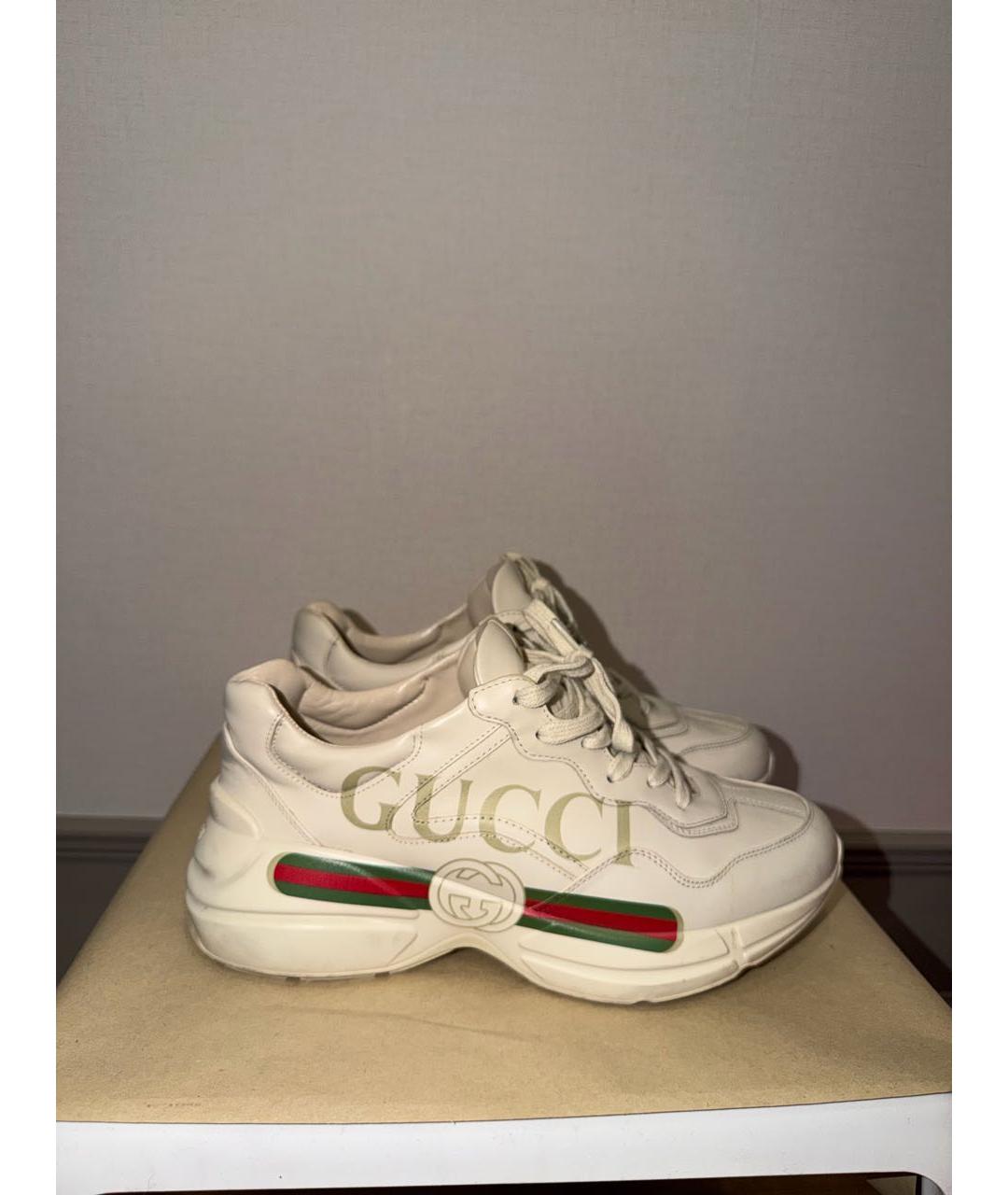 GUCCI Бежевые кожаные низкие кроссовки / кеды, фото 8