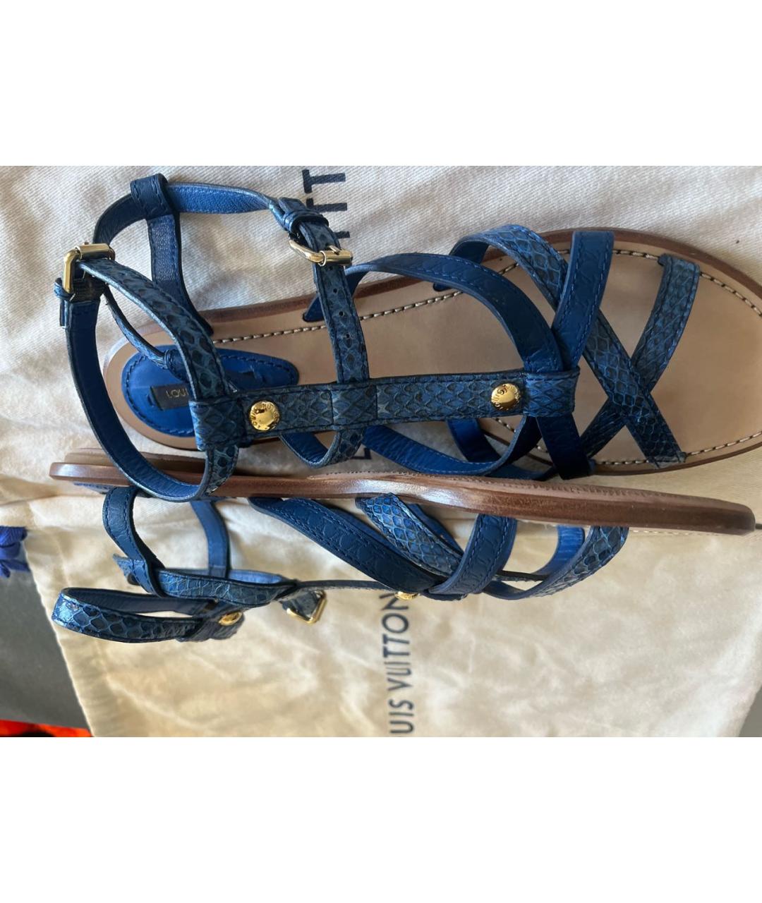 LOUIS VUITTON Синие кожаные сандалии, фото 7