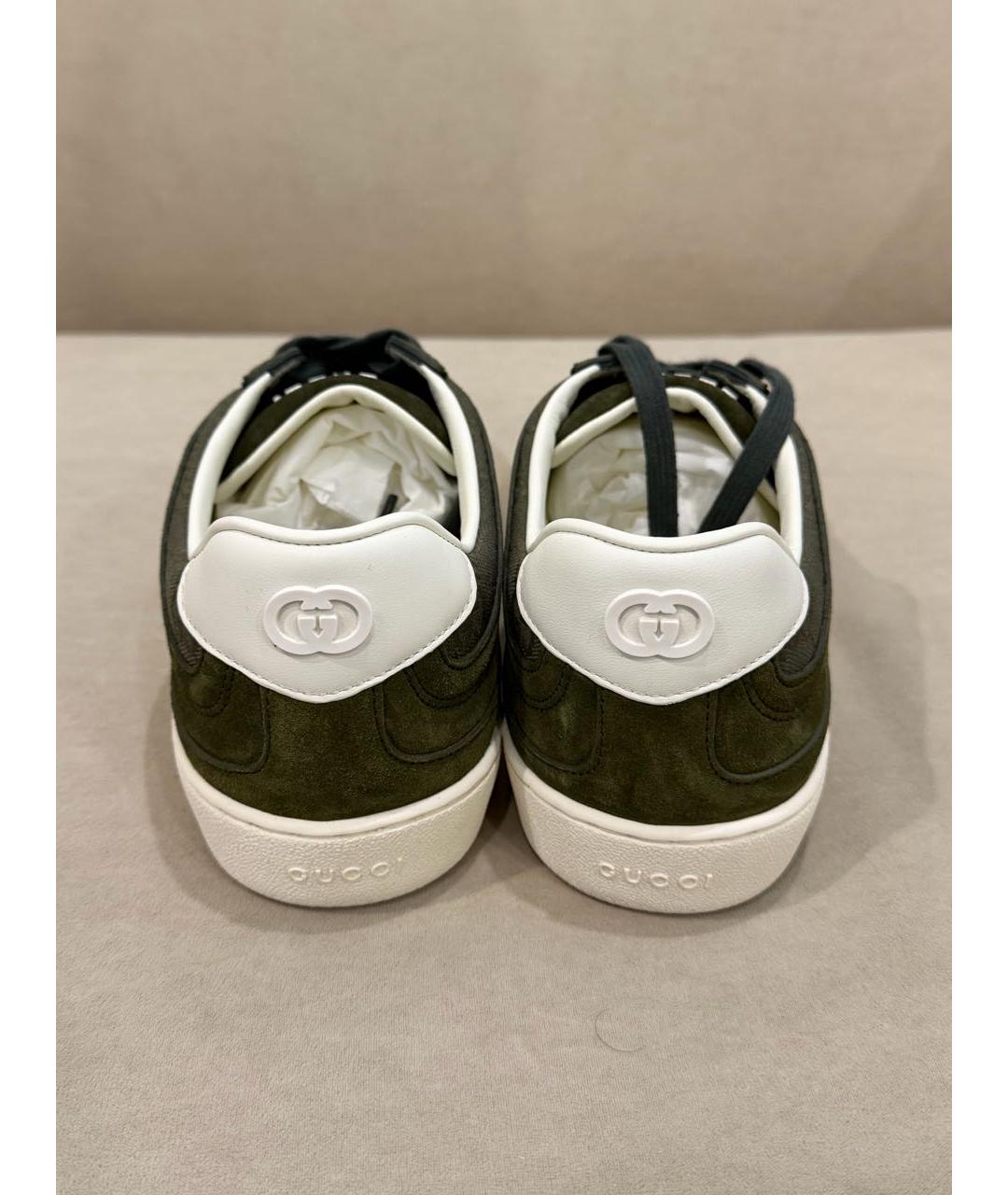 GUCCI Хаки замшевые низкие кроссовки / кеды, фото 4