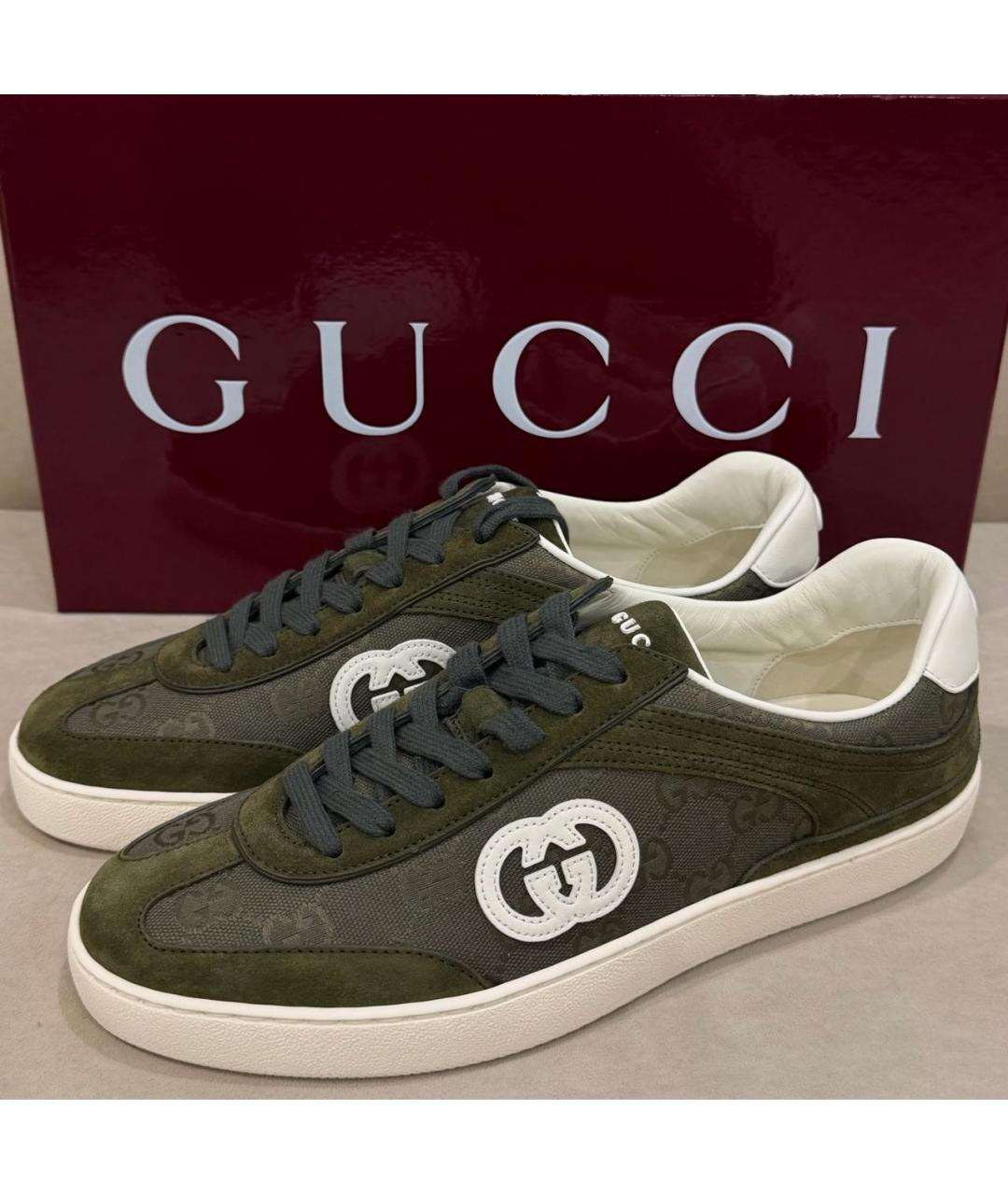 GUCCI Хаки замшевые низкие кроссовки / кеды, фото 6
