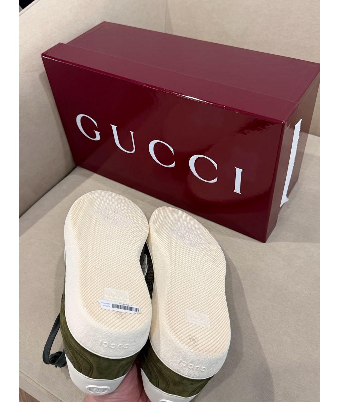 GUCCI Хаки замшевые низкие кроссовки / кеды, фото 5