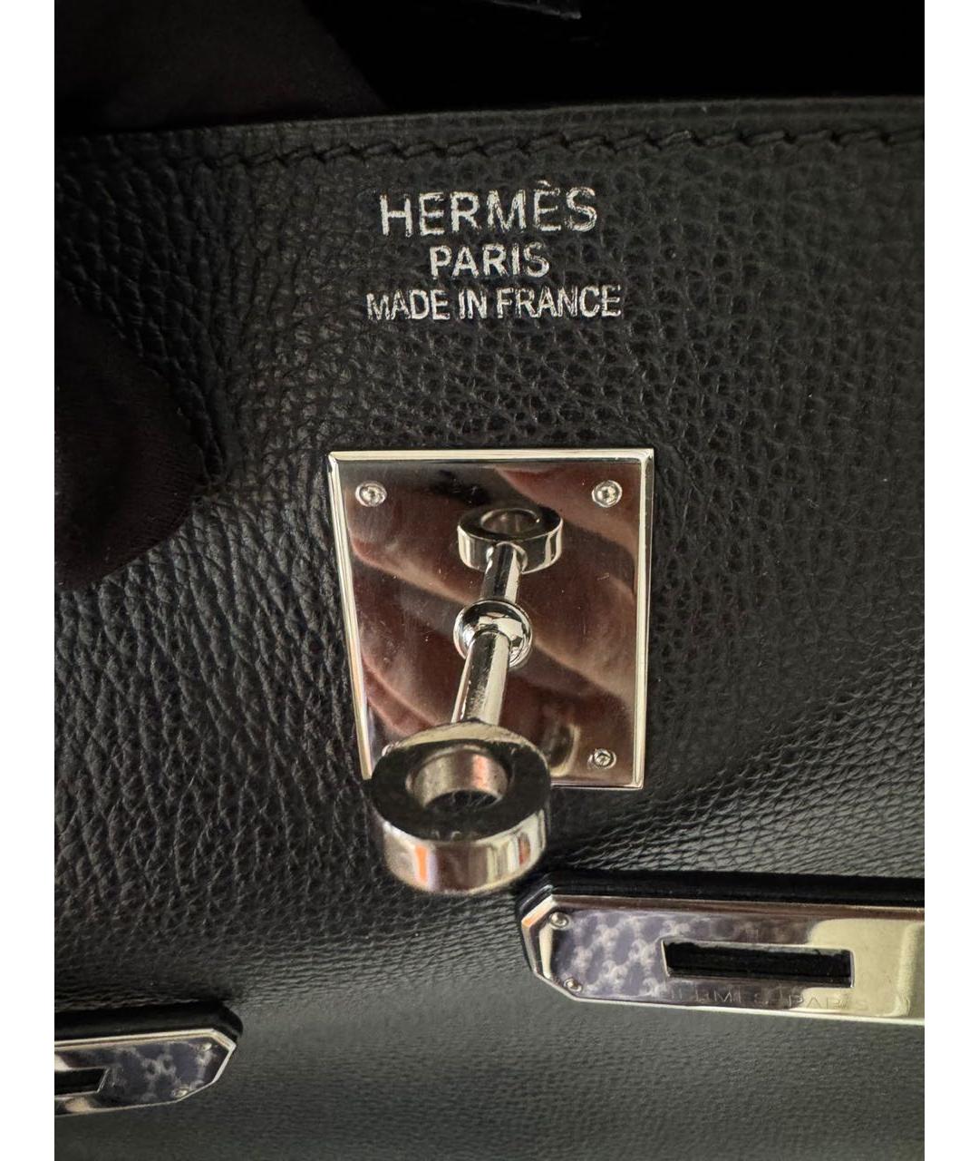 HERMES Черная кожаная сумка с короткими ручками, фото 5