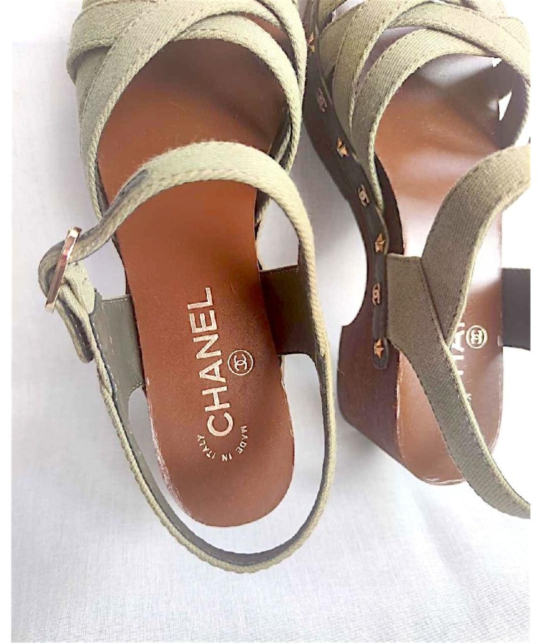 CHANEL Хаки текстильные босоножки, фото 3