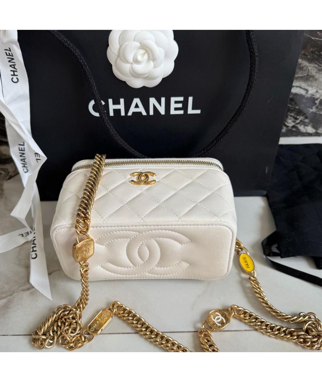 CHANEL Белая кожаная сумка через плечо, фото 4