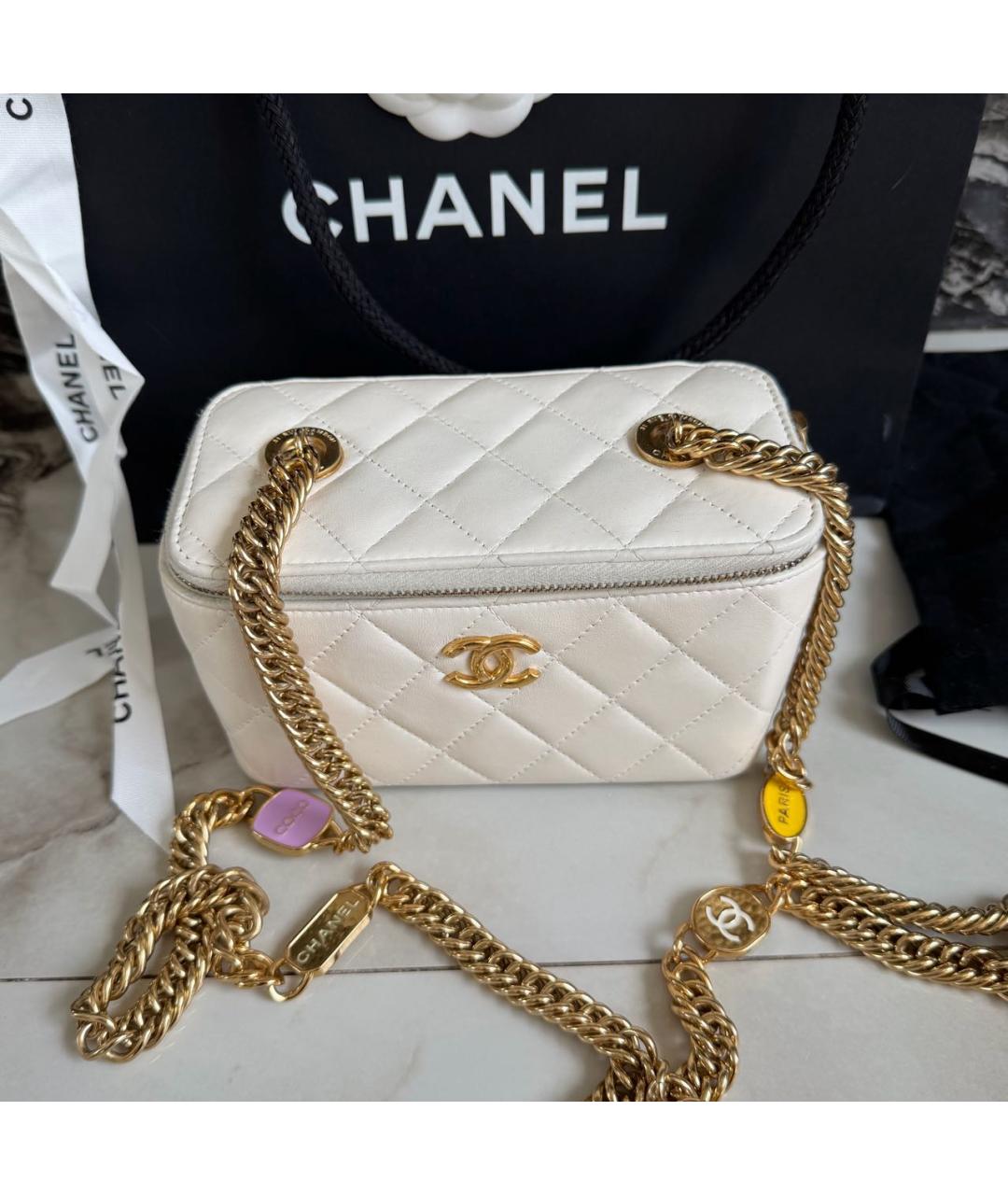 CHANEL Белая кожаная сумка через плечо, фото 3