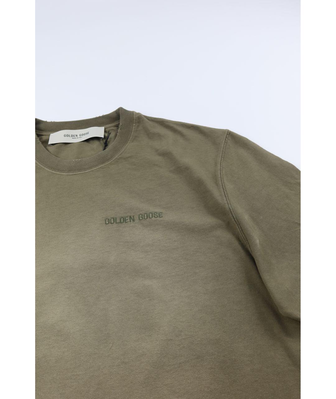 GOLDEN GOOSE DELUXE BRAND Хаки хлопковая футболка, фото 2