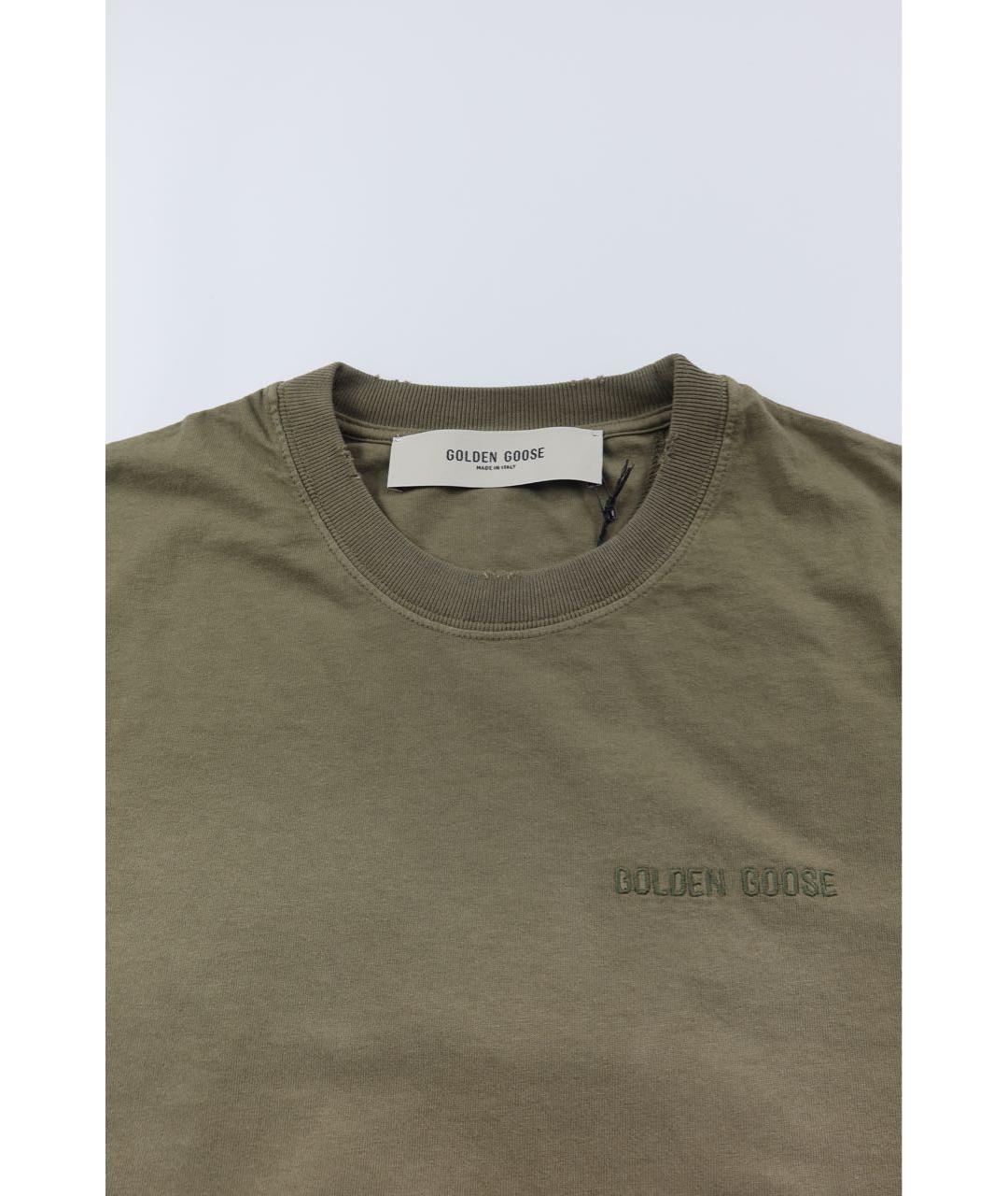 GOLDEN GOOSE DELUXE BRAND Хаки хлопковая футболка, фото 3