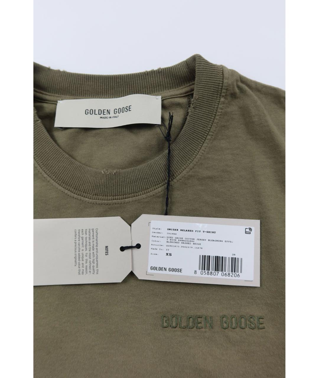 GOLDEN GOOSE DELUXE BRAND Хаки хлопковая футболка, фото 4