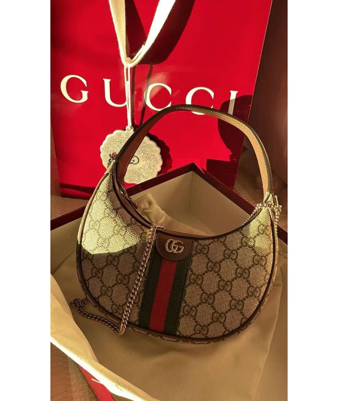 GUCCI Бежевая тканевая сумка с короткими ручками, фото 4