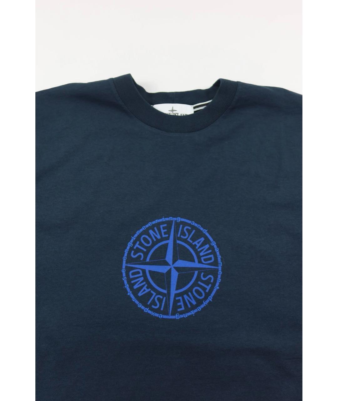 STONE ISLAND Темно-синяя хлопковая футболка, фото 2