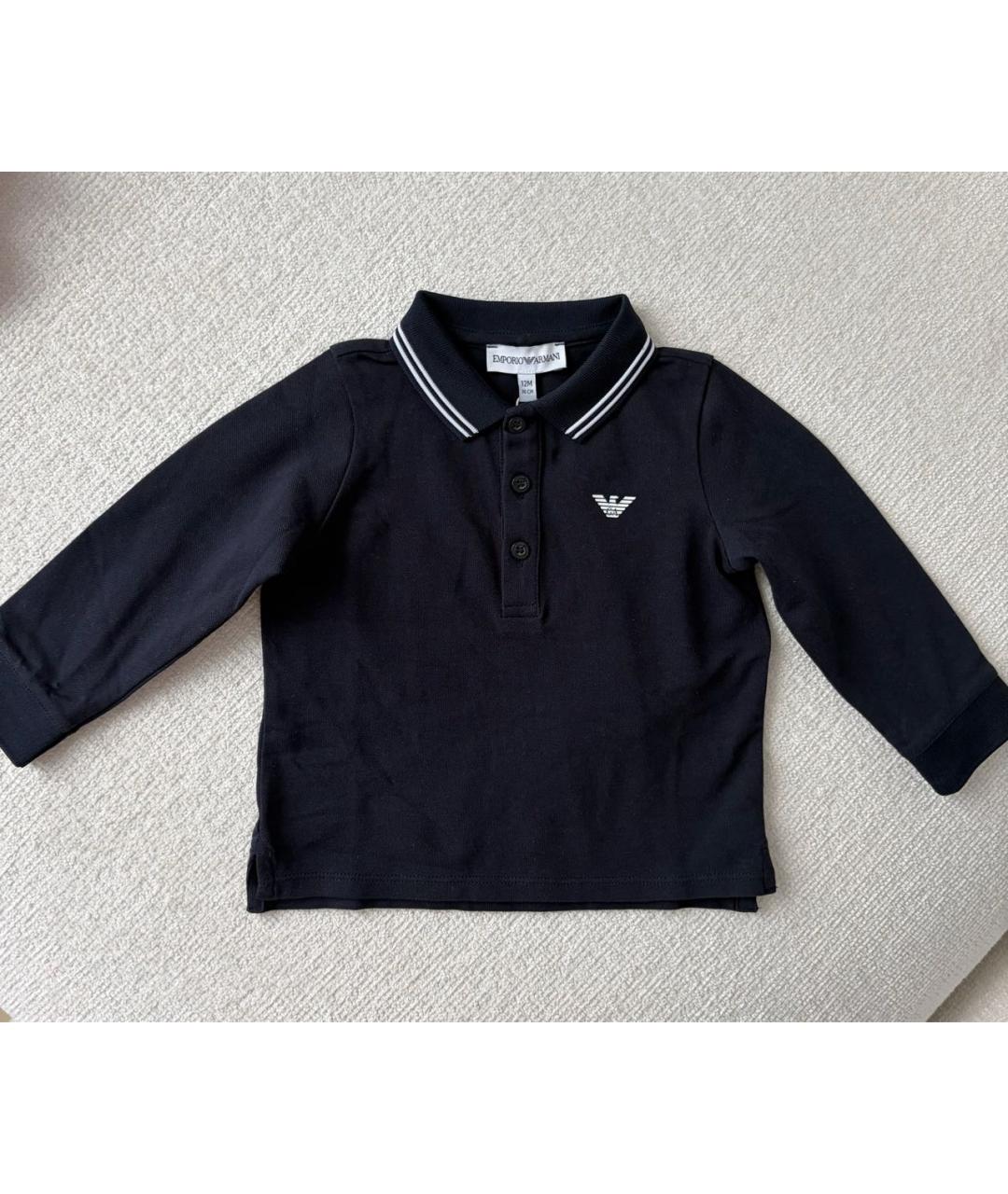 EMPORIO ARMANI Темно-синяя хлопковая детская футболка, фото 4