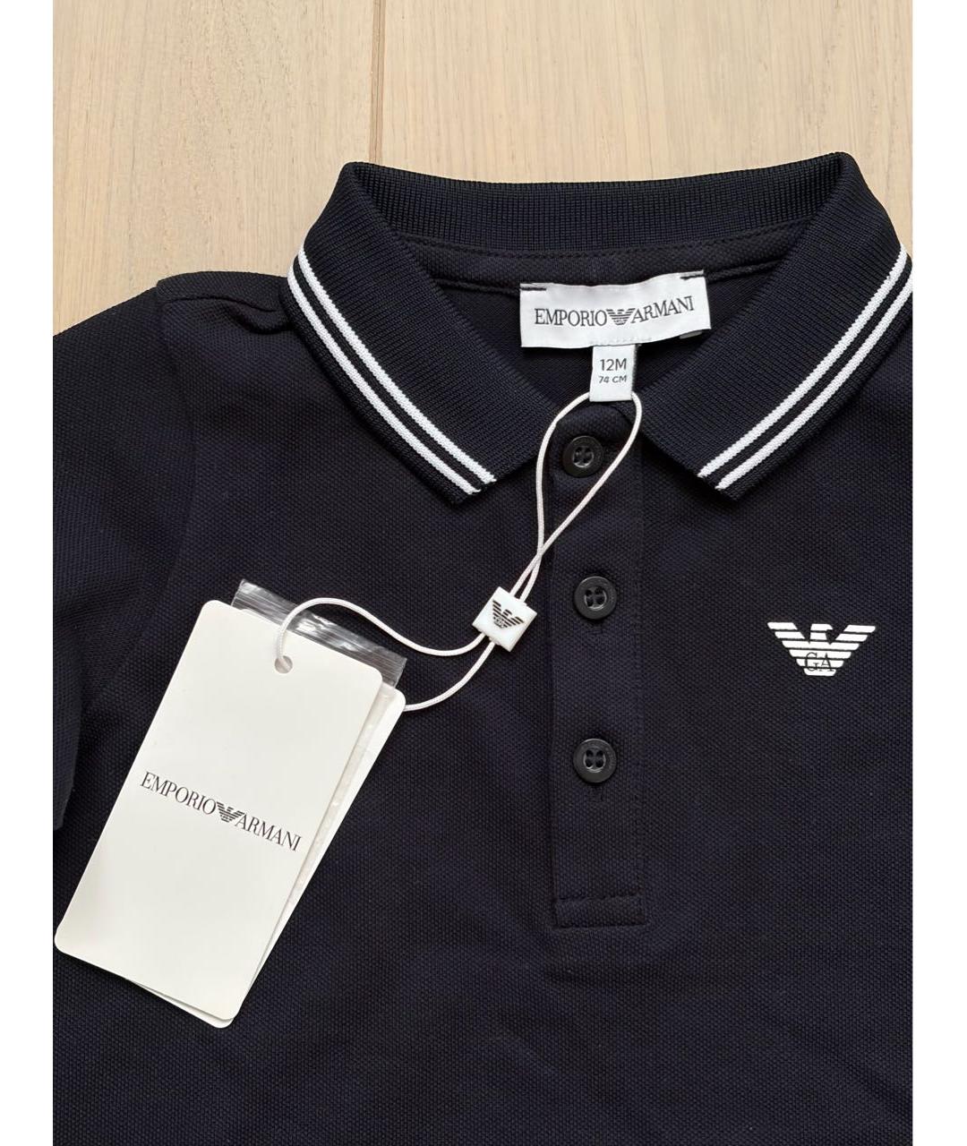EMPORIO ARMANI Темно-синяя хлопковая детская футболка, фото 2
