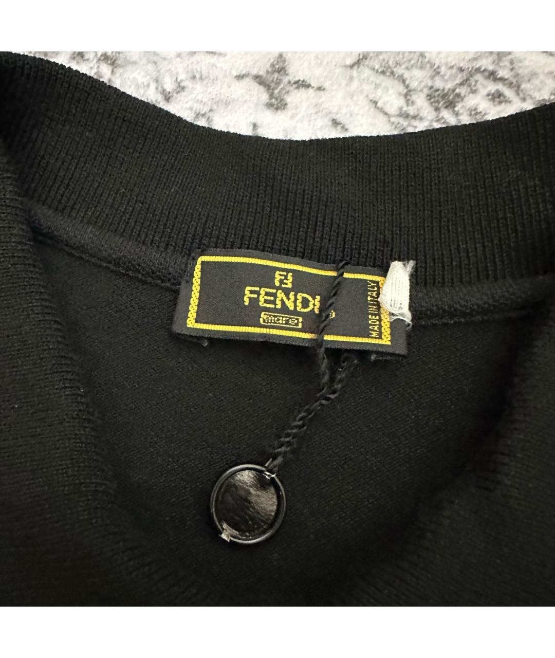 FENDI Черное хлопковое поло с коротким рукавом, фото 6