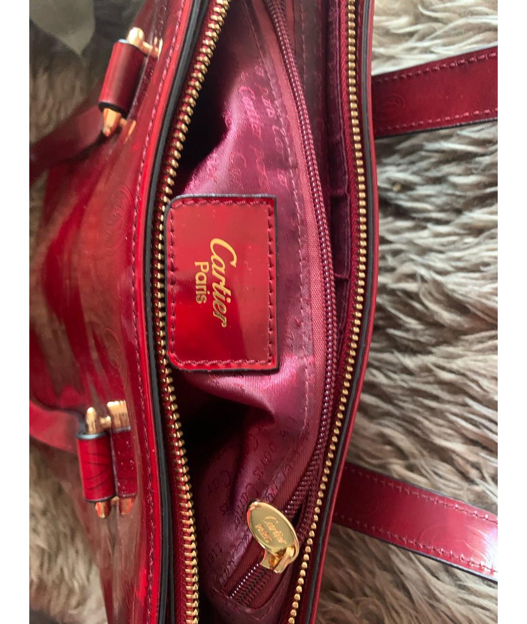 CARTIER Бордовая сумка тоут из лакированной кожи, фото 2