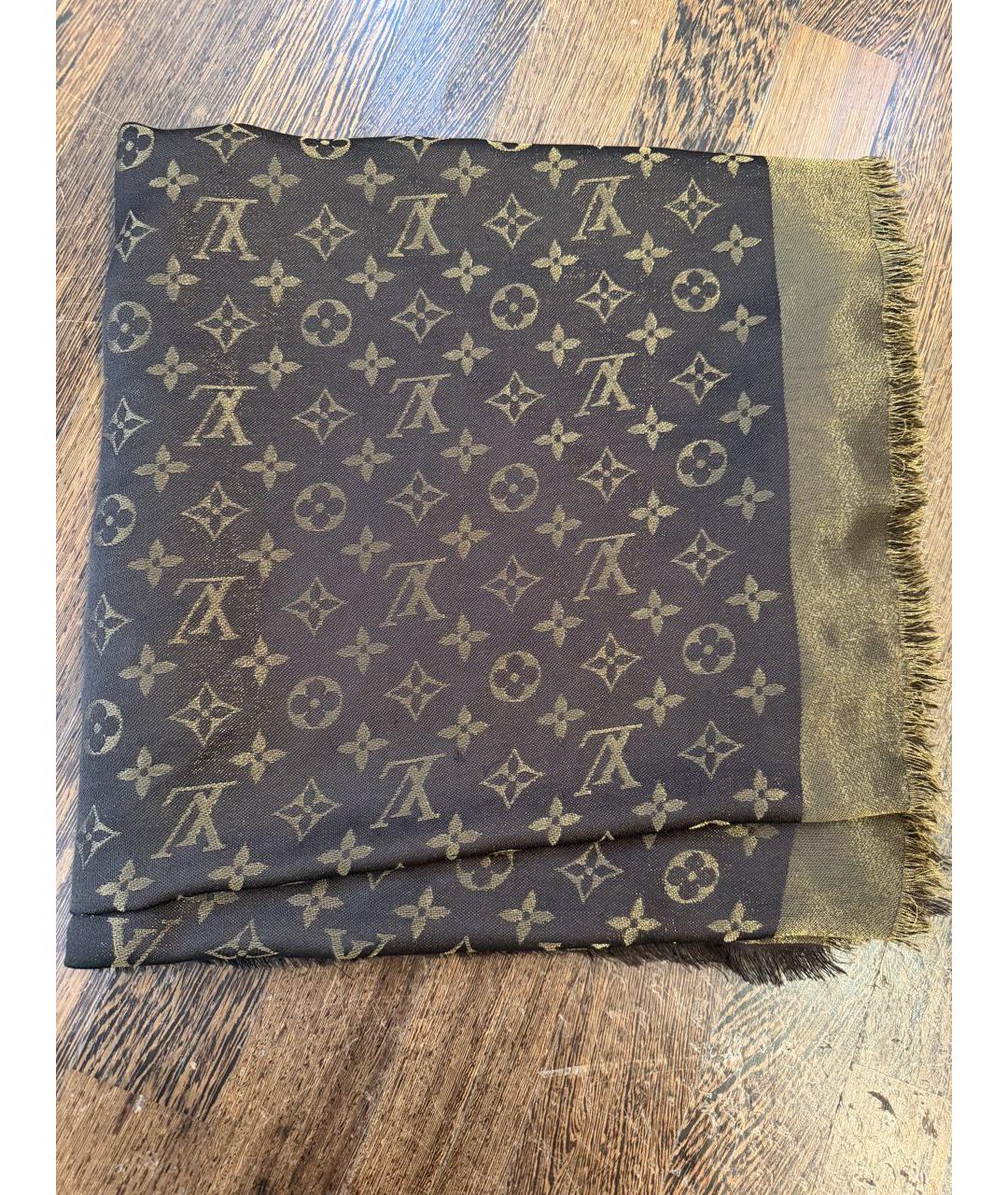 LOUIS VUITTON Коричневый шелковый платок, фото 6