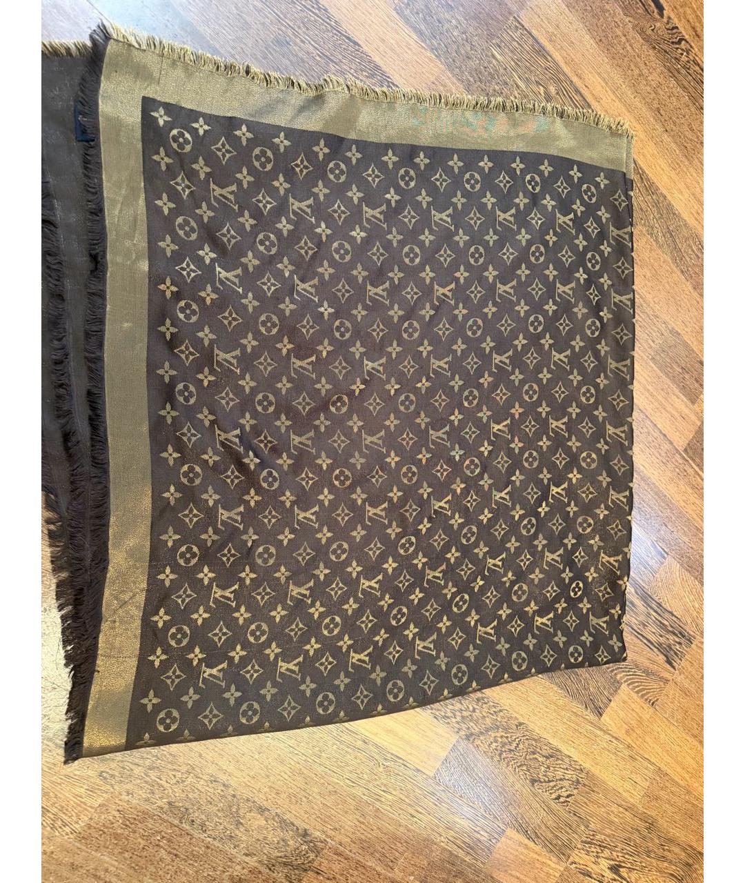 LOUIS VUITTON Коричневый шелковый платок, фото 2